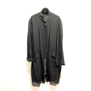 Allsaints Long Trench Coat with Lace Trim Detail Bottom